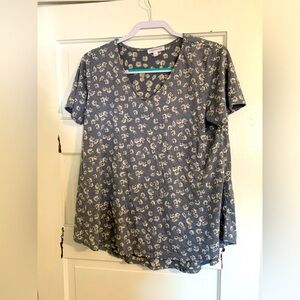 Downeast basics ditsy floral tee size large gray daisy